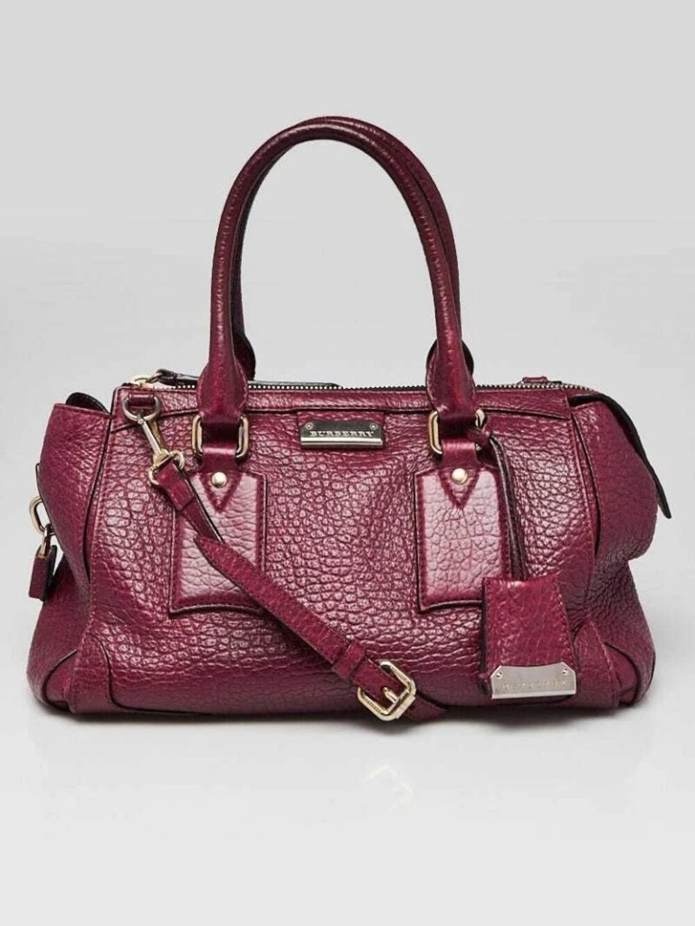 Burberry Purple Heritage Grain Leather Small Gladstone Bag